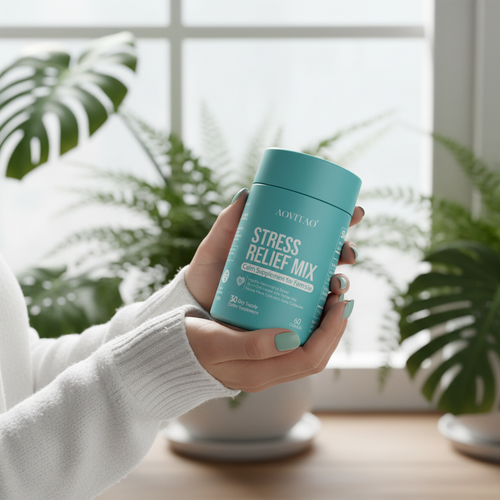 Stress relief supplement lifestyle by window