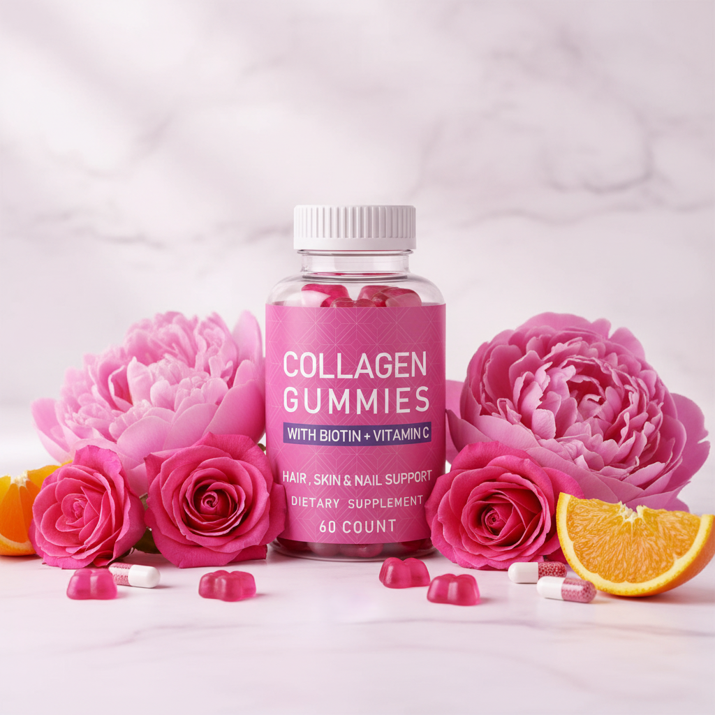 Collagen gummies with roses and oranges
