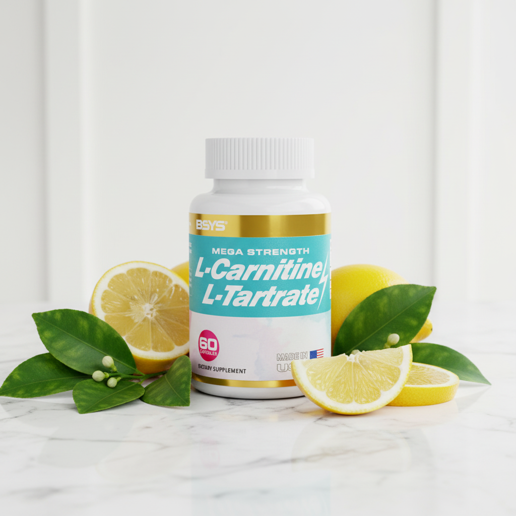 L-Carnitine supplement with lemon on marble