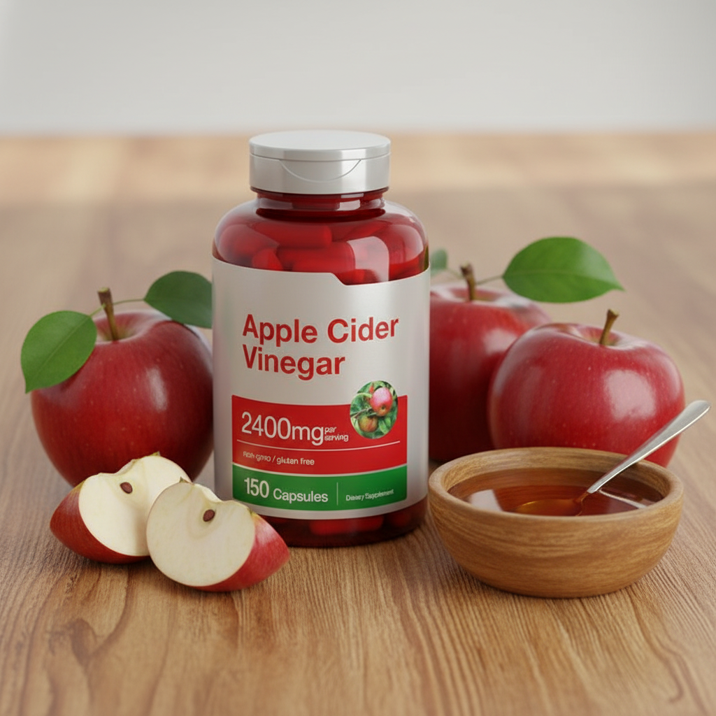 Apple Cider Vinegar supplement with fresh apples