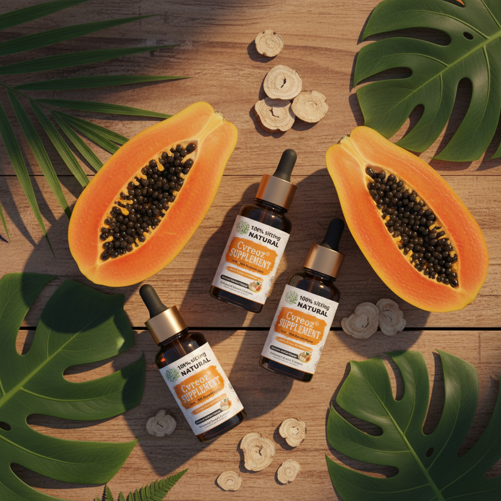 Cvreoz lifestyle flatlay with tropical ingredients