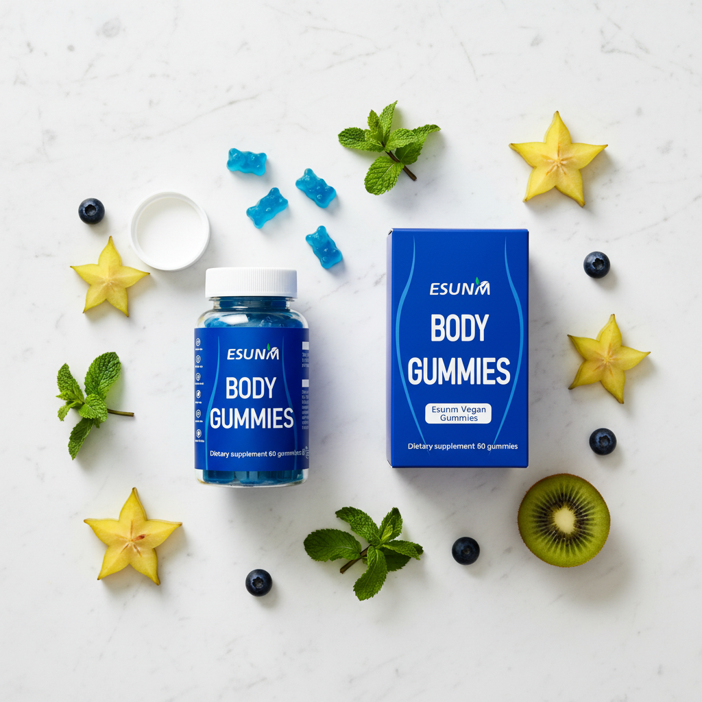 ESUNM Body Gummies lifestyle flatlay